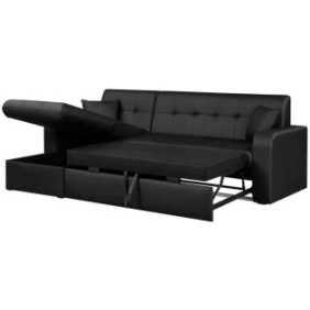 Canapé d'angle réversible convertible 3 places - Simili noir - Contemporain - L 235 x P 85 - 153 cm - ROMAN