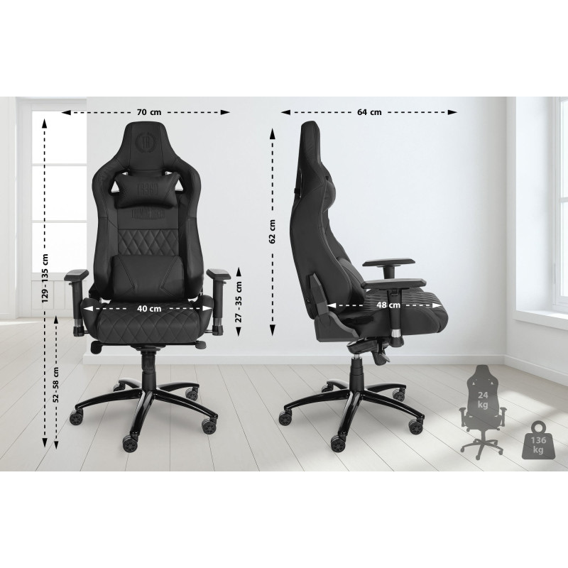 Chaise de bureau Keren en cuir véritable noir