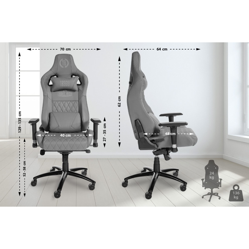 Chaise de bureau Keren en cuir véritable gris