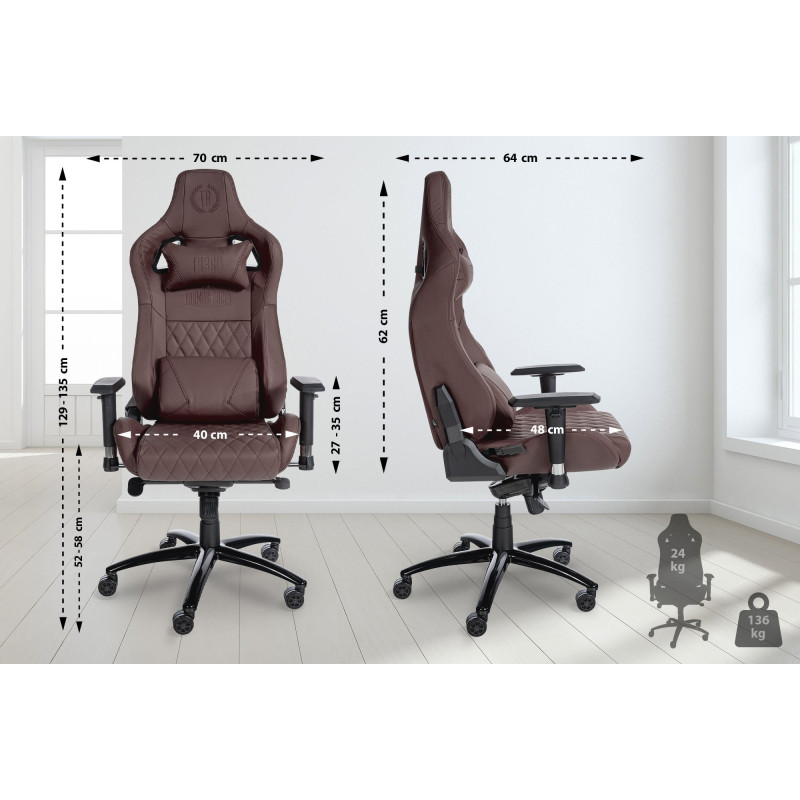 Chaise de bureau Keren en cuir véritable brun