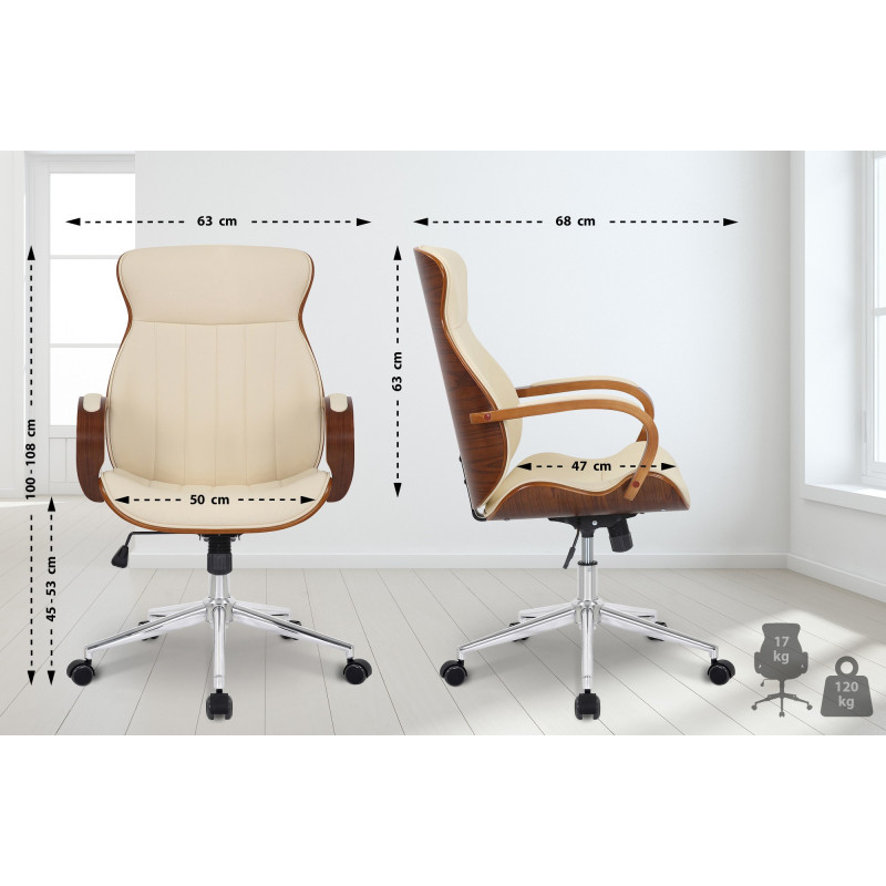 Chaise de bureau Melilla en cuir artificiel noix/crème