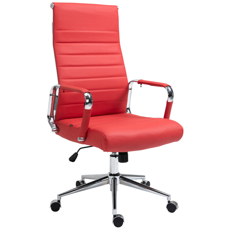 Chaise de bureau Columbus en cuir véritable rouge