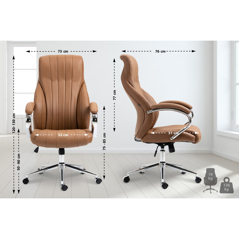 Chaise de bureau Wigan en cuir véritable marron clair