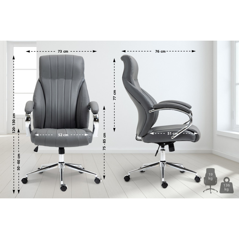 Chaise de bureau Wigan en cuir véritable gris