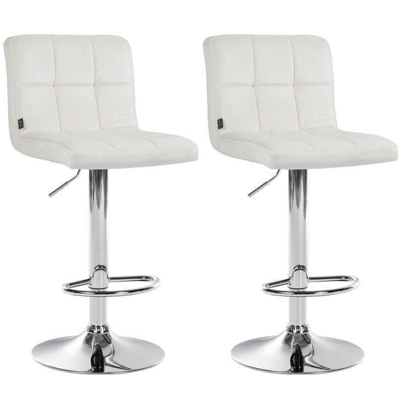 Lot de 2 tabourets de bar en velours Pérou en chrome et crème