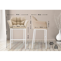 Sgabello da bar in tessuto Damaso con struttura a 4 gambe, bianco/crema