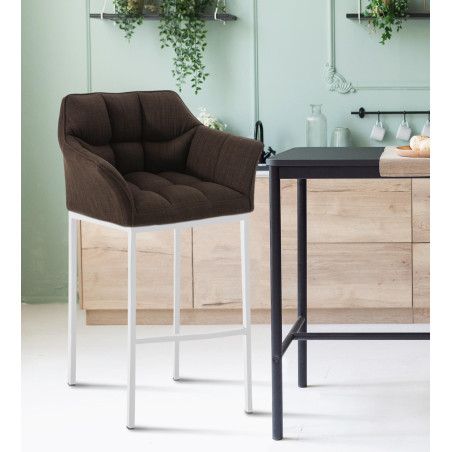 Tabouret de bar en tissu Damaso avec piètement à 4 pieds, blanc/marron
