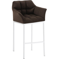 Tabouret de bar en tissu Damaso avec piètement à 4 pieds, blanc/marron