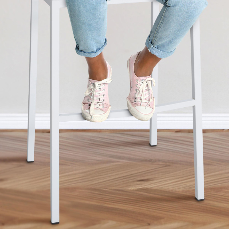Tabouret de bar en tissu Damaso avec piètement à 4 pieds, blanc/bleu