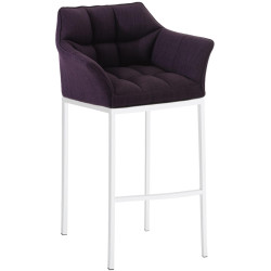 Sgabello da bar in tessuto Damaso con struttura a 4 gambe, bianco/viola