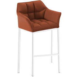 Taburete de bar Damaso con estructura de 4 patas, blanco/marrón claro