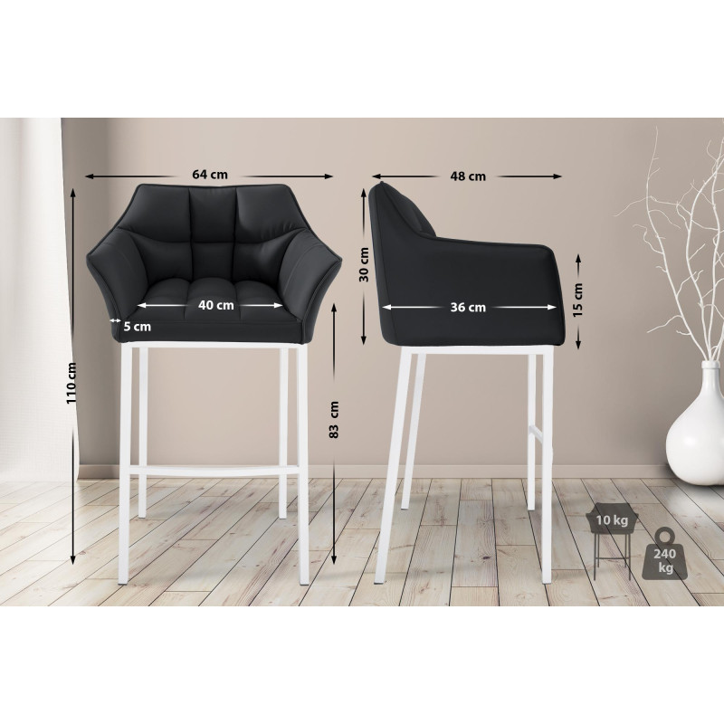 Tabouret de bar Damaso à 4 pieds, blanc/noir