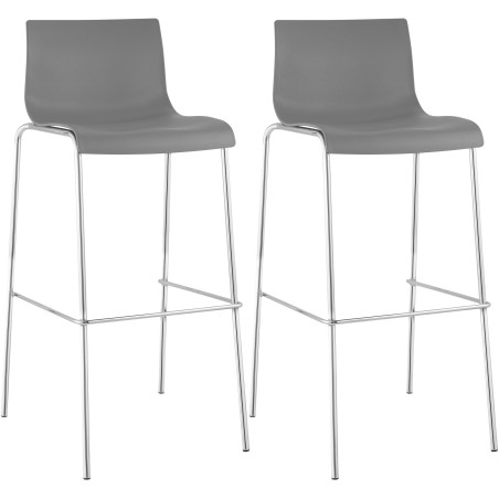 Lot de 2 tabourets de bar Hoover, en plastique, piètement à 4 pieds, gris chromé