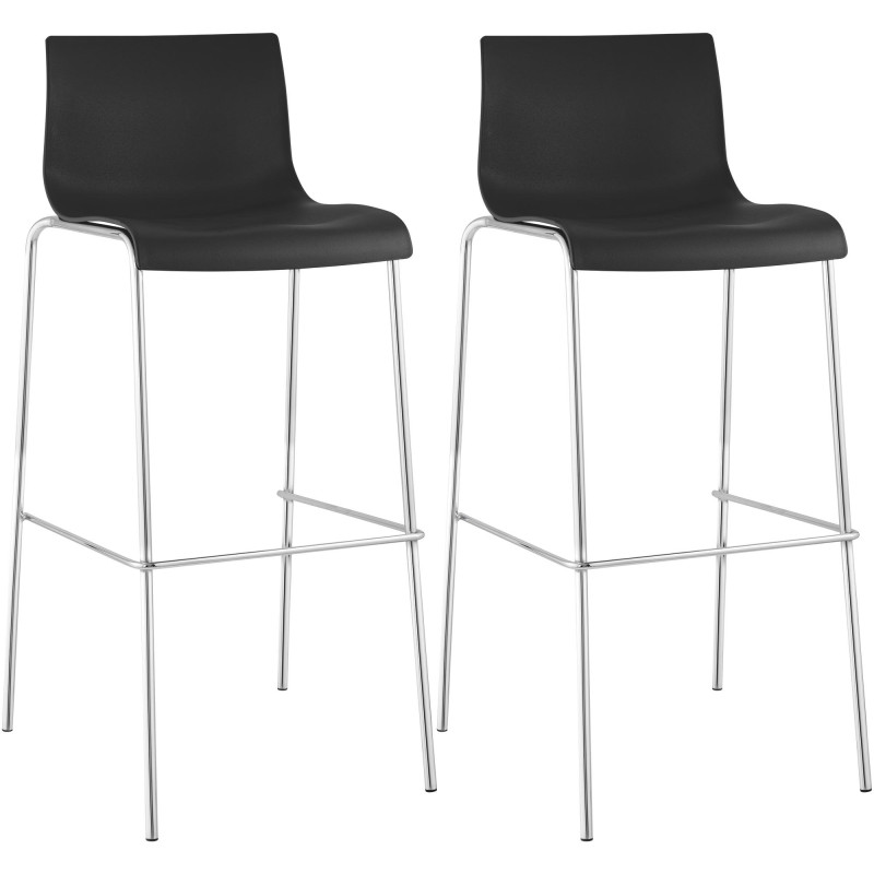 Conjunto de 2 banquetas de bar Hoover, em plástico, com estrutura de 4 pés, cromadas/pretas