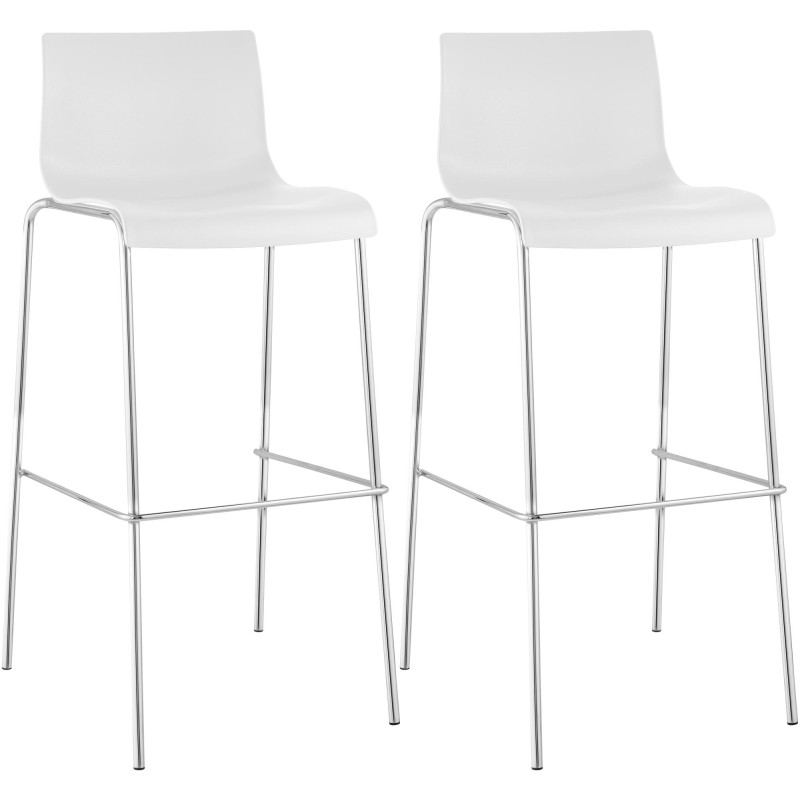 Conjunto de 2 banquetas de bar Hoover, em plástico, com estrutura de 4 pés, na cor branca cromada.