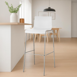 Set di 2 sgabelli da bar Hoover, plastica, struttura a 4 gambe, bianco cromato