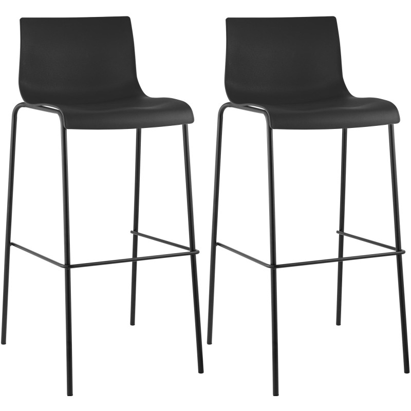 Lot de 2 tabourets de bar Hoover, en plastique, à 4 pieds, noirs