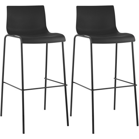 Conjunto de 2 banquetas de bar Hoover, de plástico, com estrutura de 4 pés, pretas.