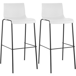 Lot de 2 tabourets de bar Hoover, en plastique, à 4 pieds, noir et blanc.