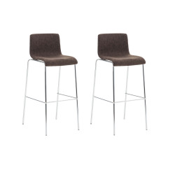 Conjunto de 2 banquetas de bar Hoover, estofadas em tecido, com estrutura de 4 pés, na cor marrom cromado.