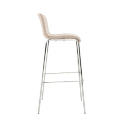 Conjunto de 2 banquetas de bar Hoover, estofadas em tecido, estrutura com 4 pés, cromadas/creme.