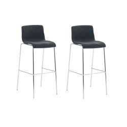 Lot de 2 tabourets de bar Hoover, tissu, piètement à 4 pieds, finition chromée, gris foncé