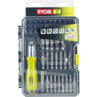 Coffret RYOBI 59 accessoires de vissage-boulonnage avec tournevis a cliquet RAK59SD