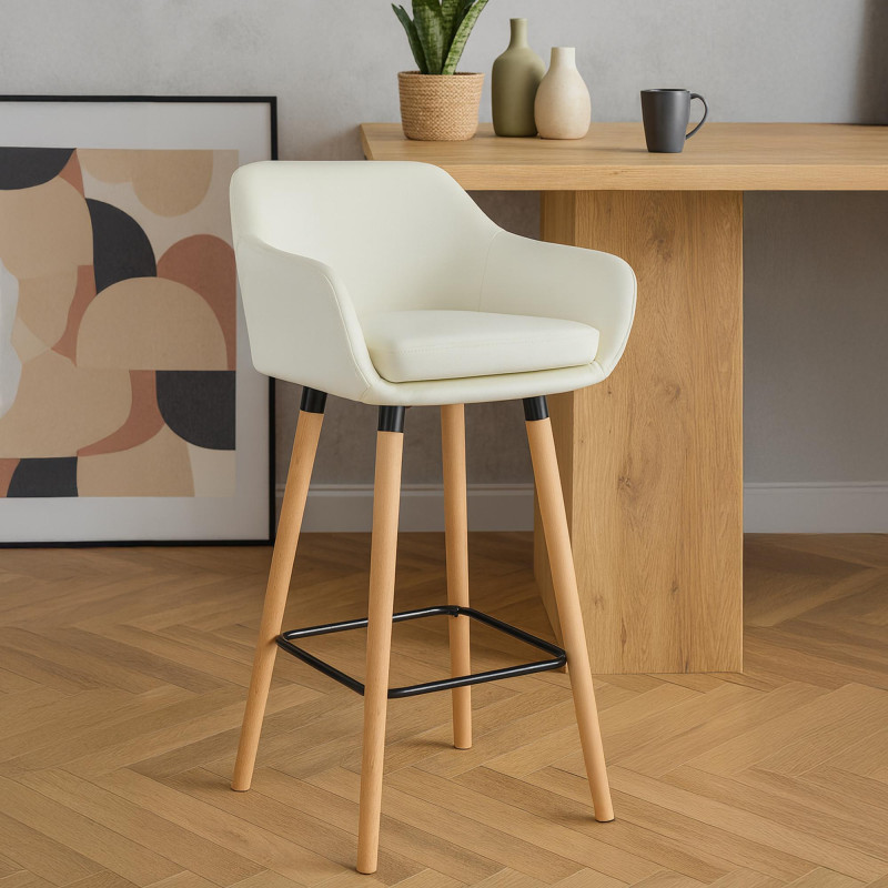 Set di 2 sgabelli da bar Grant, similpelle, crema