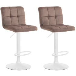 Lot de 2 tabourets de bar Pérou velours blanc marron
