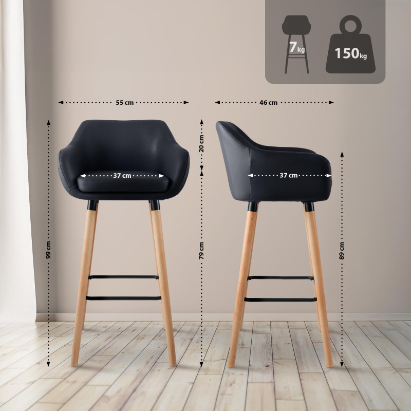 Lot de 2 tabourets de bar Grant, similicuir, noirs