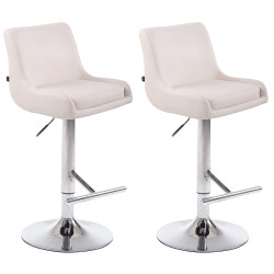 Ensemble de 2 tabourets de bar, style club, similicuir, chromés, blancs