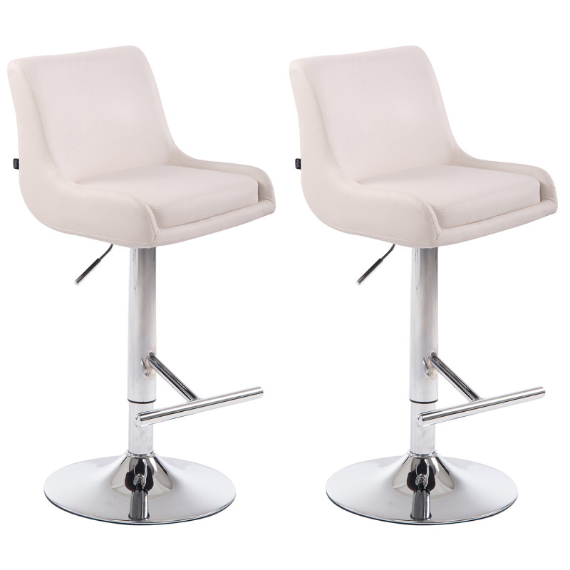 Ensemble de 2 tabourets de bar, style club, similicuir, chromés, blancs