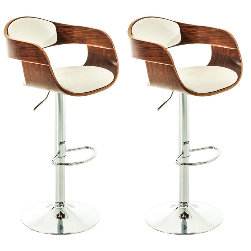 Conjunto de 2 banquetas Kingston C, em couro sintético, cor nogueira/branco