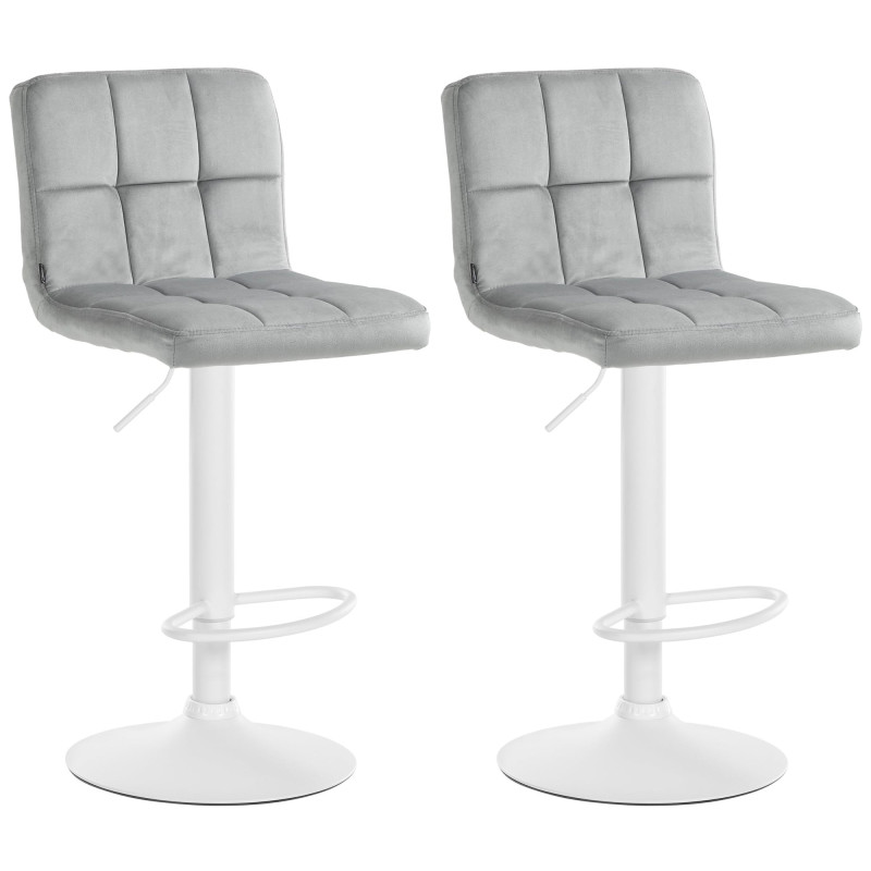 Lot de 2 tabourets de bar en velours Pérou blanc gris