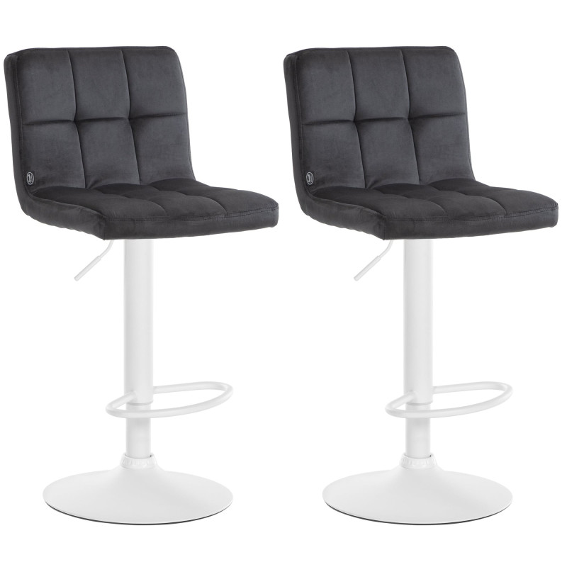 Lot de 2 tabourets de bar Pérou velours blanc noir