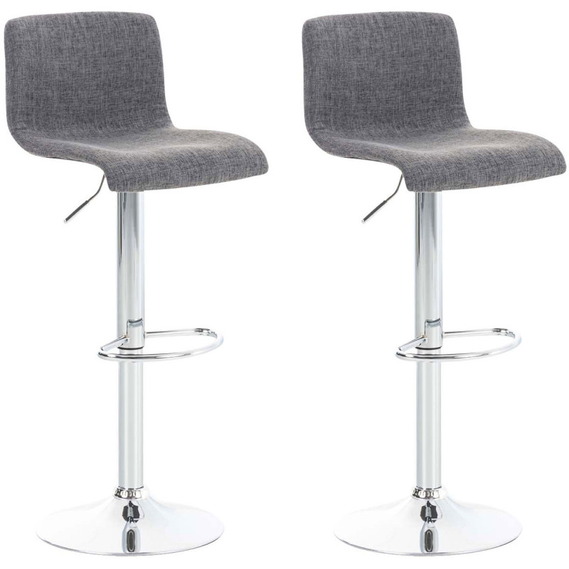 Ensemble de 2 tabourets de bar Hoover, tissu, chrome, gris clair