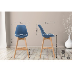 Ensemble de 2 tabourets de bar Cannes, tissu bleu naturel