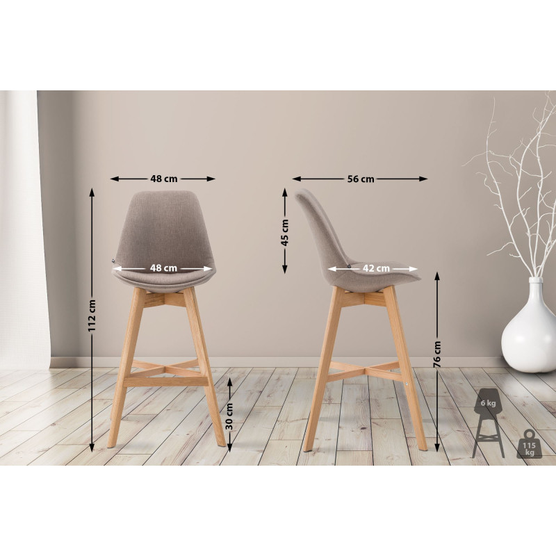 Ensemble de 2 tabourets de bar Cannes, tissu taupe naturel