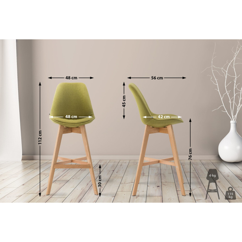 Ensemble de 2 tabourets de bar Cannes, tissu vert naturel