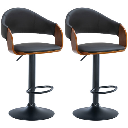 Lot de 2 tabourets de bar Nilse simili cuir noir noyer/noir