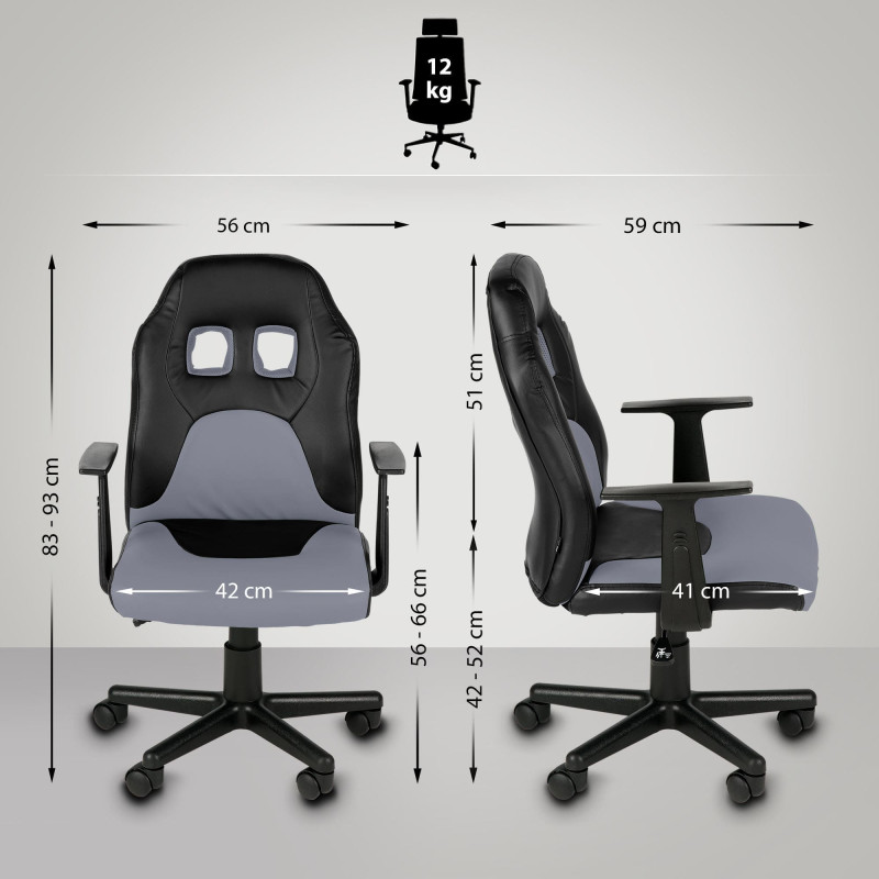 Chaise de bureau pour enfants Fun noir/gris