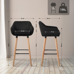 Ensemble de 2 tabourets de bar Grant en tissu noir