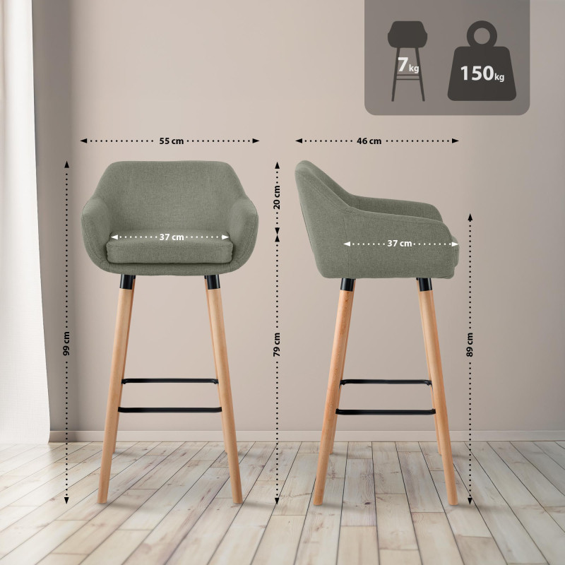 Ensemble de 2 tabourets de bar Grant, tissu gris clair