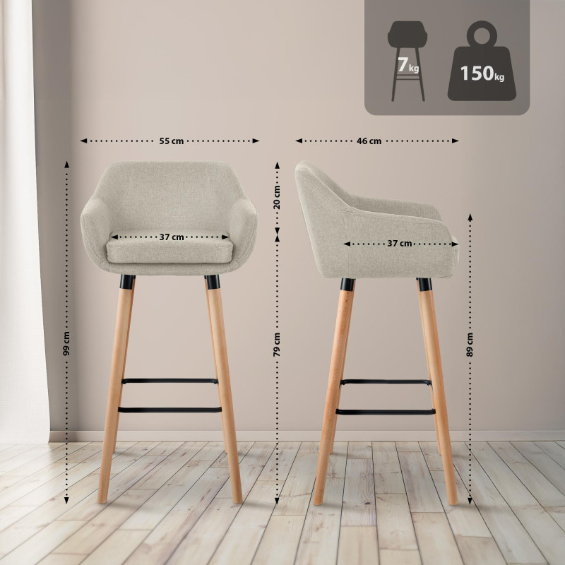 Ensemble de 2 tabourets de bar Grant, tissu crème