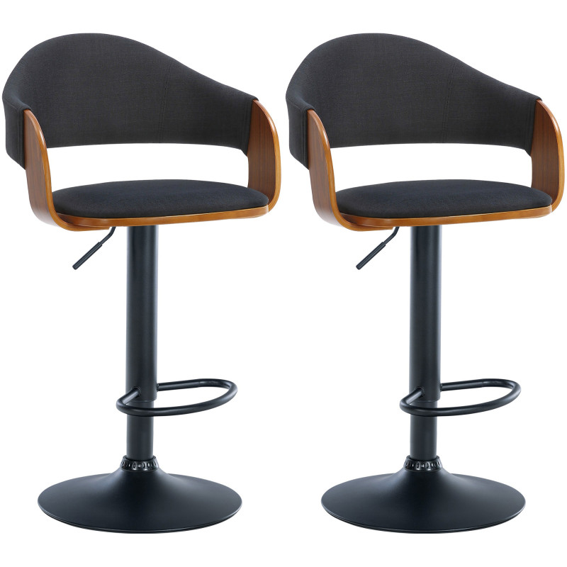 Lot de 2 tabourets de bar Nilse tissu noyer noir/noir
