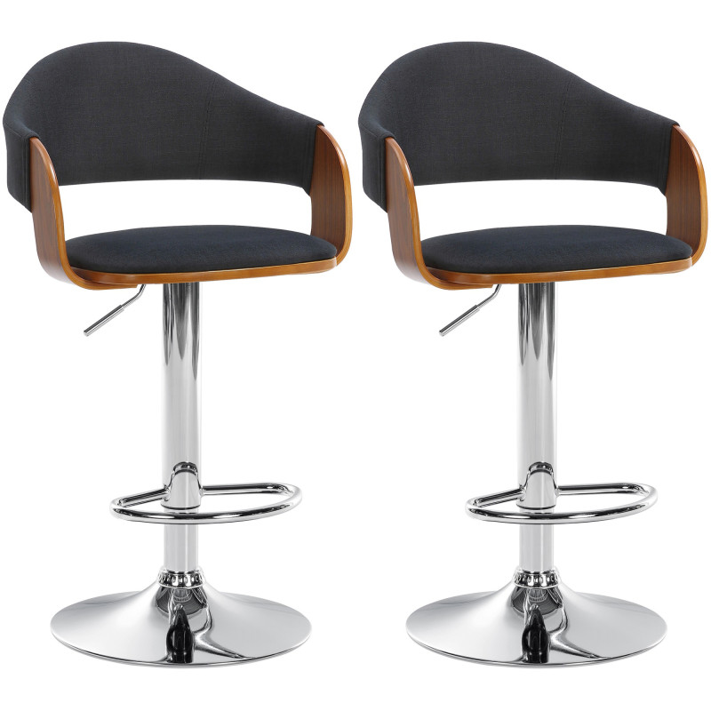 Lot de 2 tabourets de bar Nilse en tissu chromé noyer/noir
