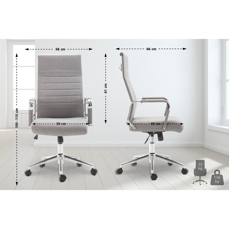 Chaise de bureau Columbus en tissu gris