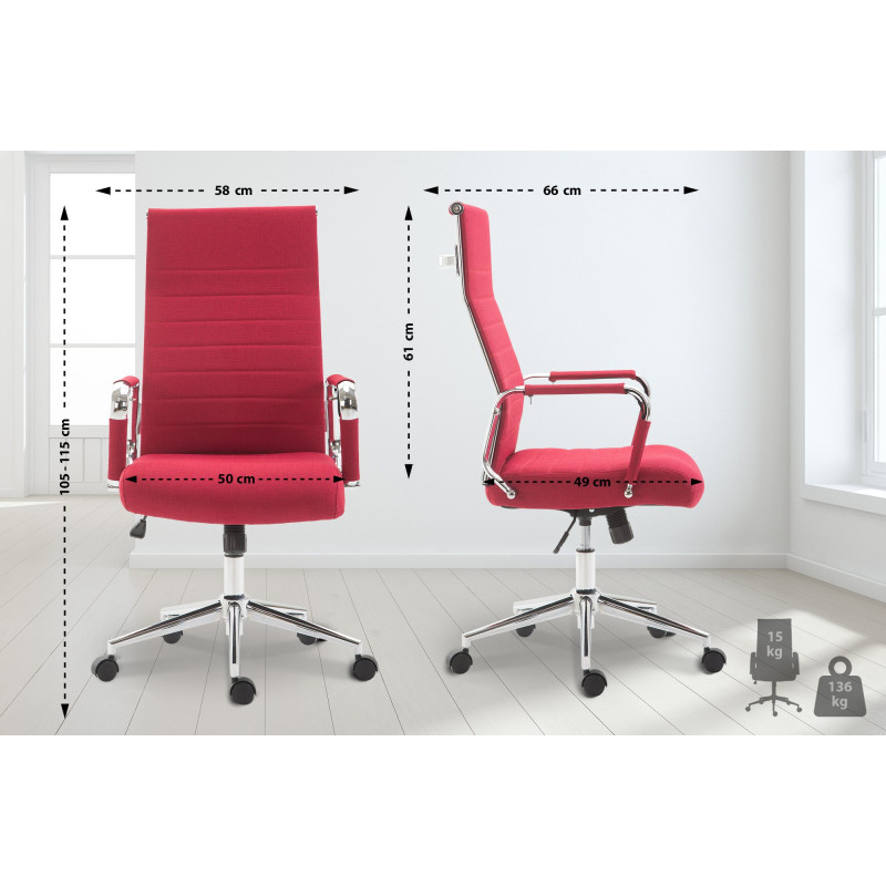 Chaise de bureau Columbus en tissu rouge