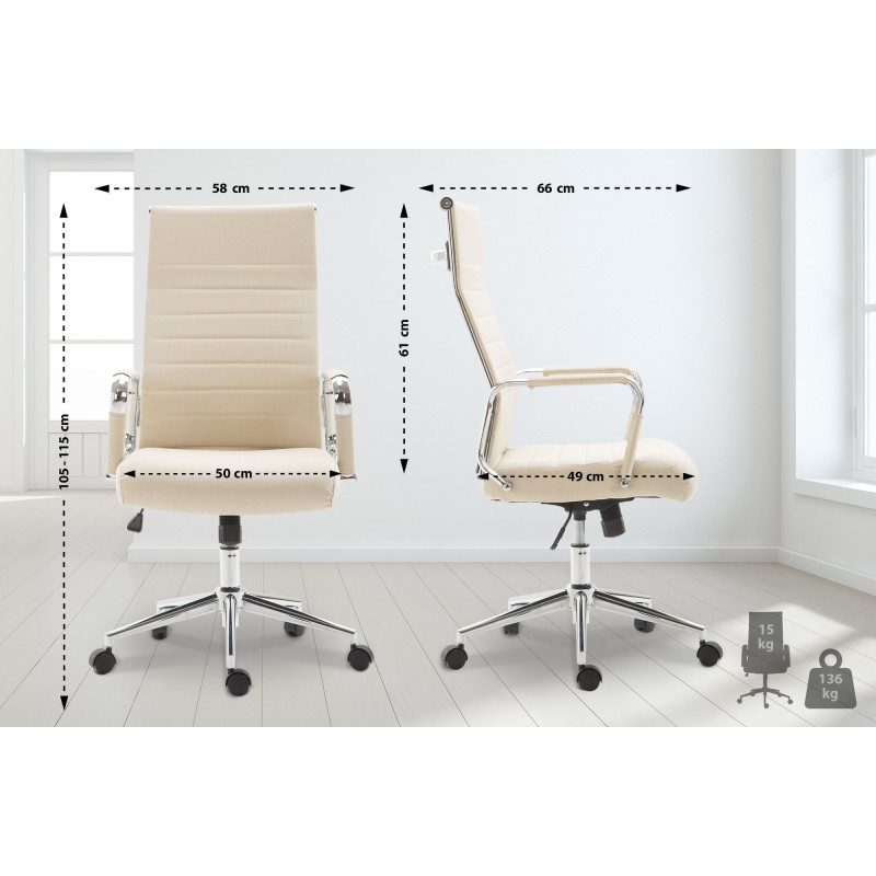 Chaise de bureau Columbus en tissu crème
