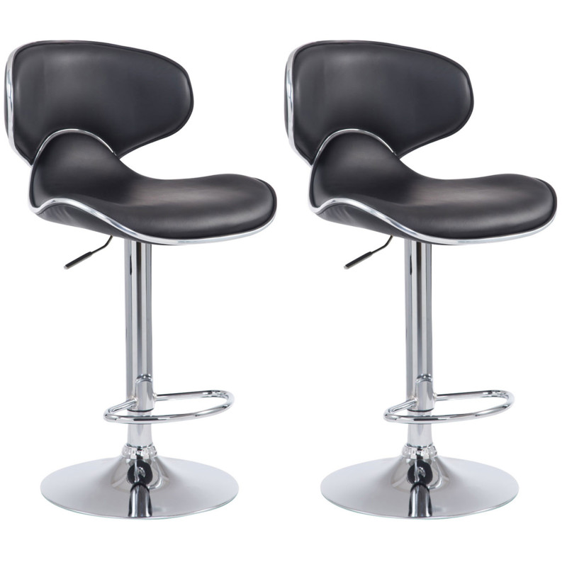 Ensemble de 2 tabourets de bar Las Vegas V2, similicuir, chrome, noir